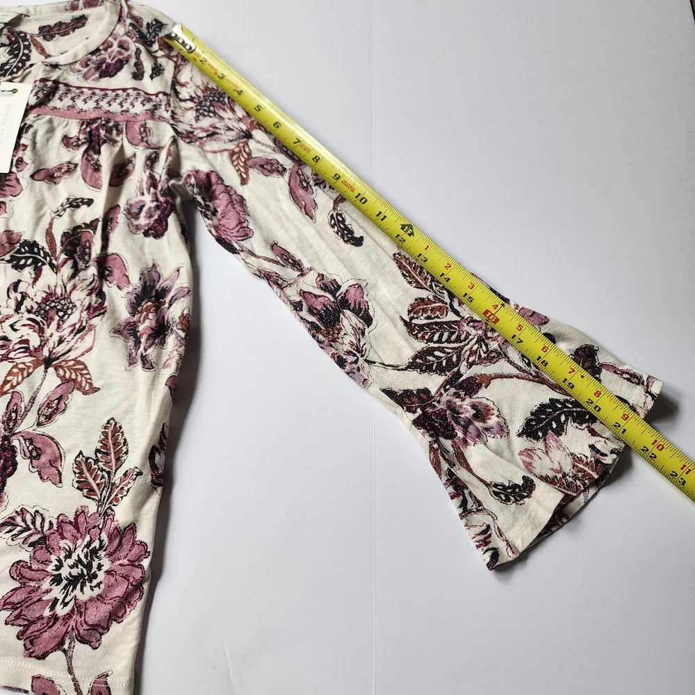 Lucky Brand Floral Long Sleeve Tie Neck Top in Purple and White Sz Small - Picture 8 of 8